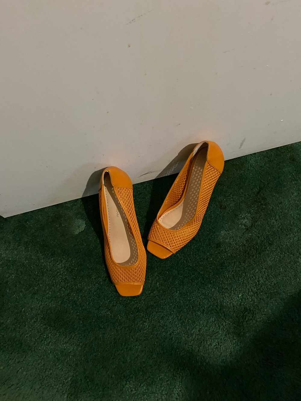 Adrienne Vittadini Orange Woven Peep-Toe Heels